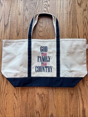 CB Station Canvas Tote Bag "God Family Country" Embroidery - Navy & White🇺🇸